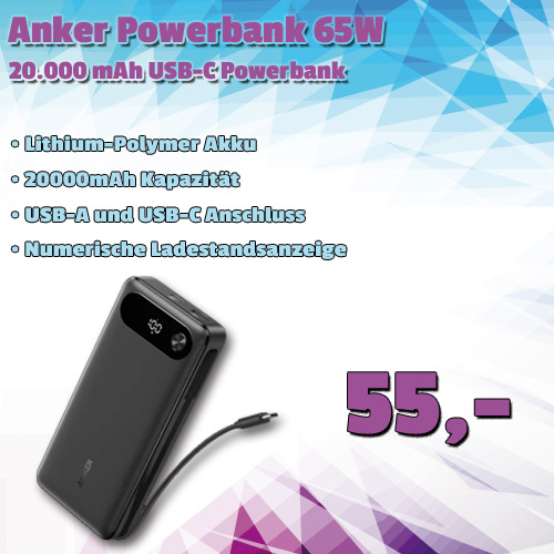 Anker Powerbank 65W um 55 €
