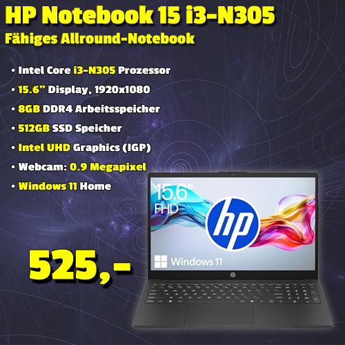 HP Notebook 15 i3-N305 um 525 €